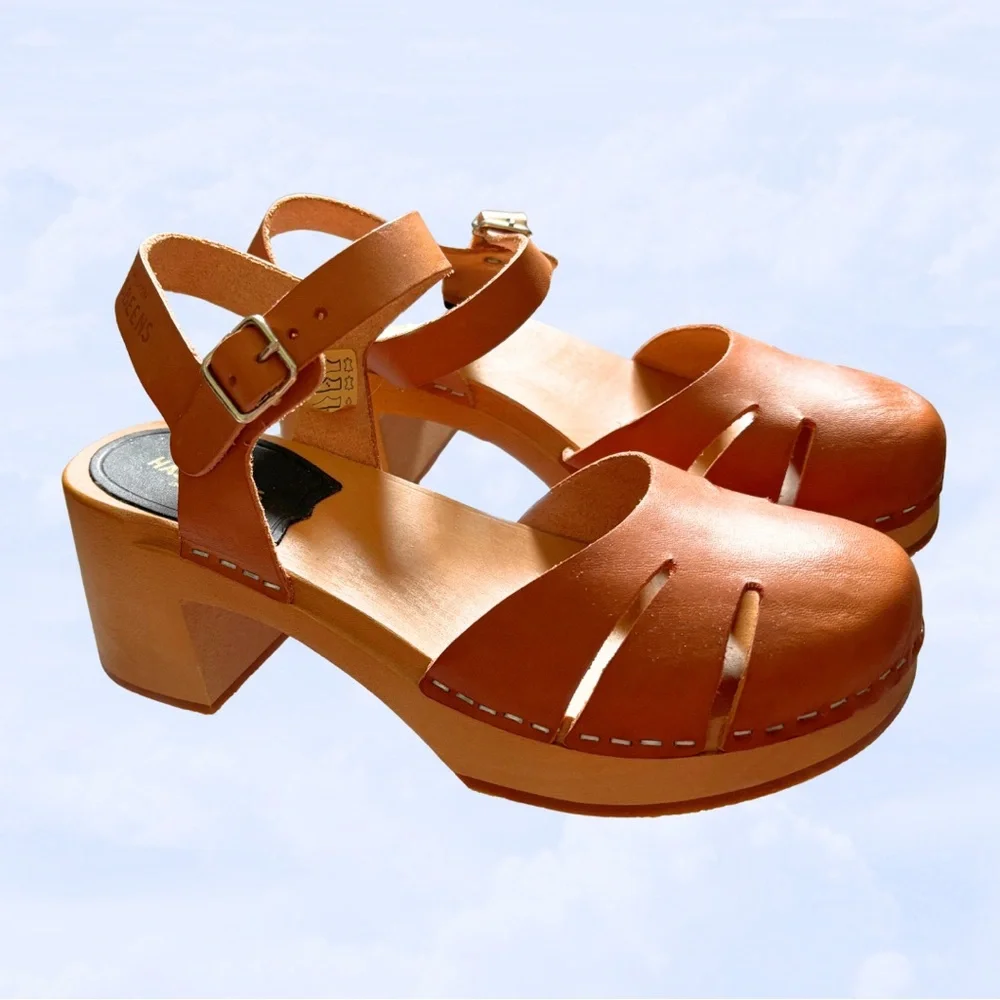 SWEDISH HASBEENS Clog Sandal 70s design EU 37/US 7 Buckled Mary Jane Leather - Picture 3 of 5